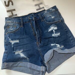 Distressed Blue Denim Shorts